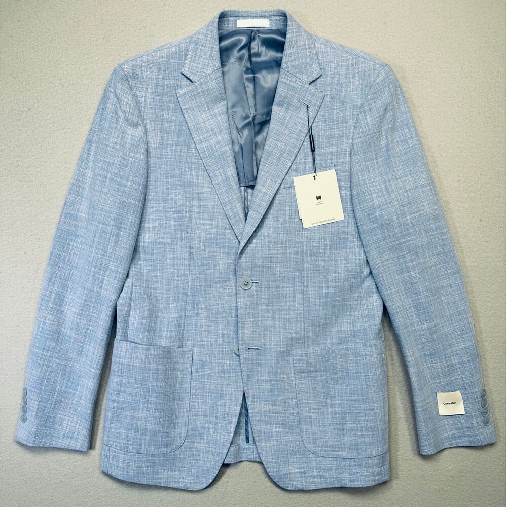 Calvin Klein Men's Solid Slim-Fit Soft Sport Coat Light Blue 38R $295